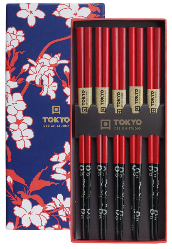 Chopstick Giftset/5 Red Black Flower 18617 1/100 Gift