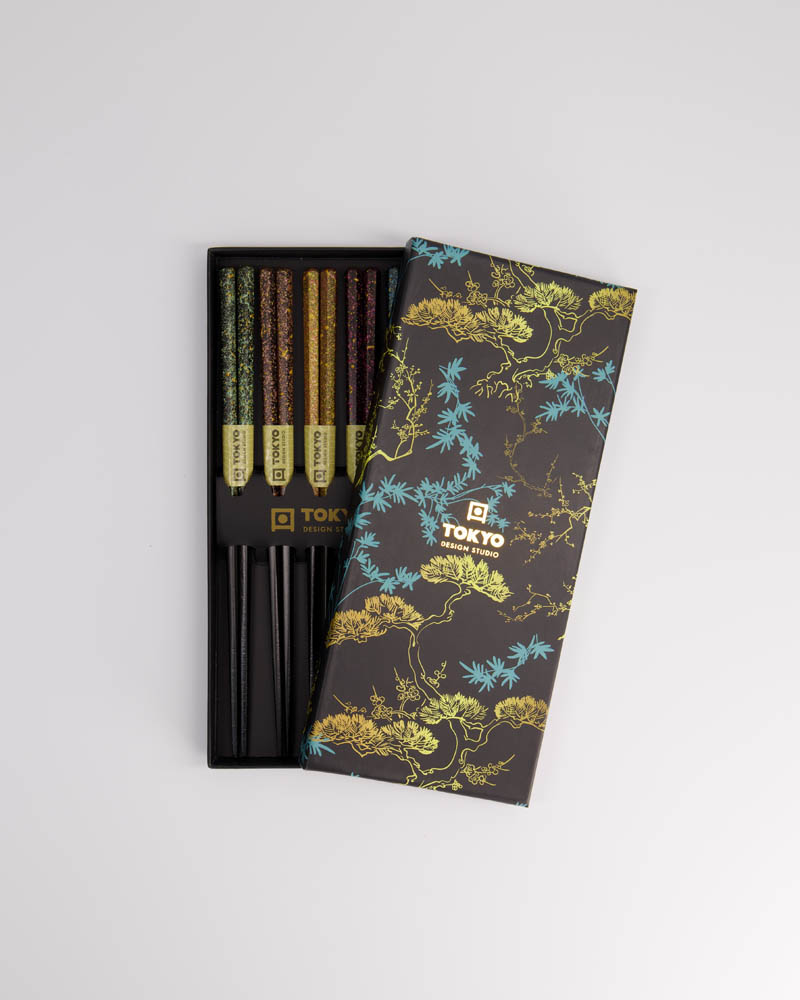 Chopstick Giftset/5 Wooden Black Blue 298a  21294 1/100 Gift