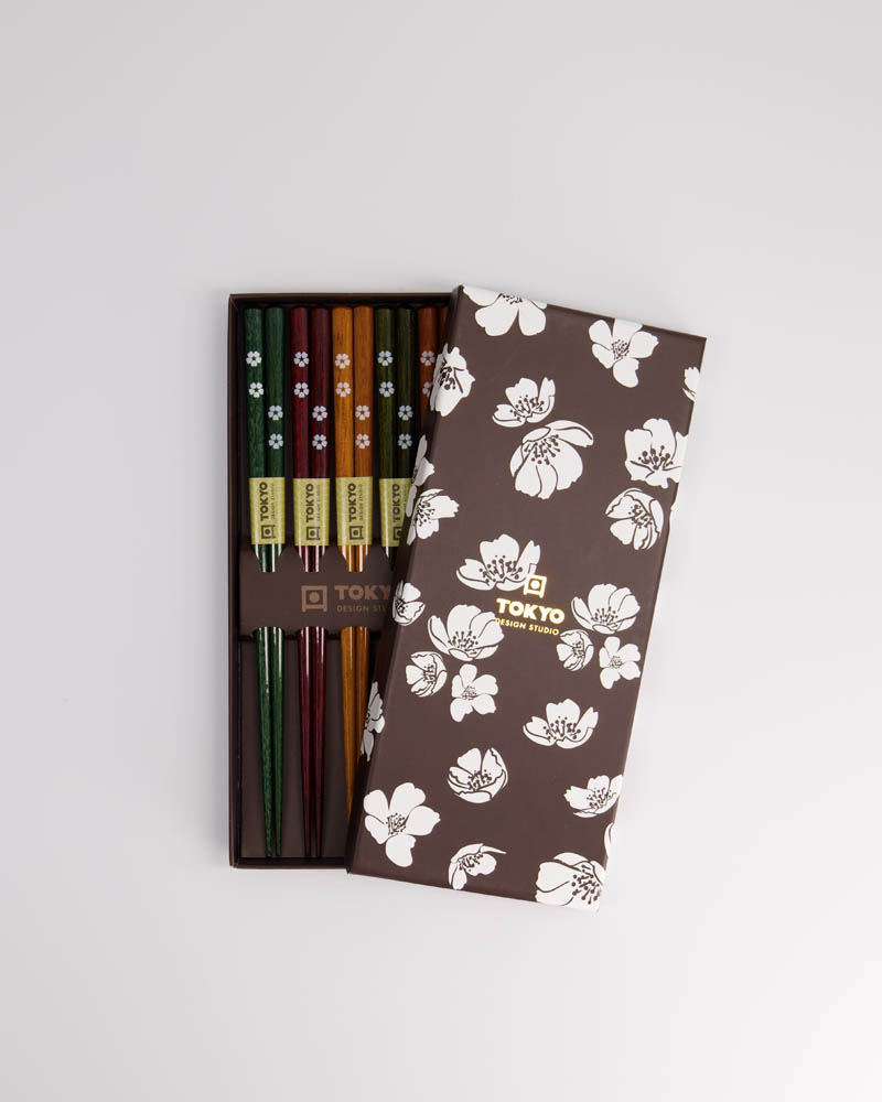 Chopstick Giftset/5 Wooden Black White Flower 2913a  21298 1/100 Gift