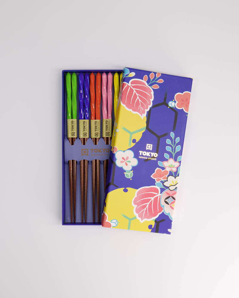 Chopstick Giftset/5 Wooden Blue Leaves 2910a  21296 1/100 Gift