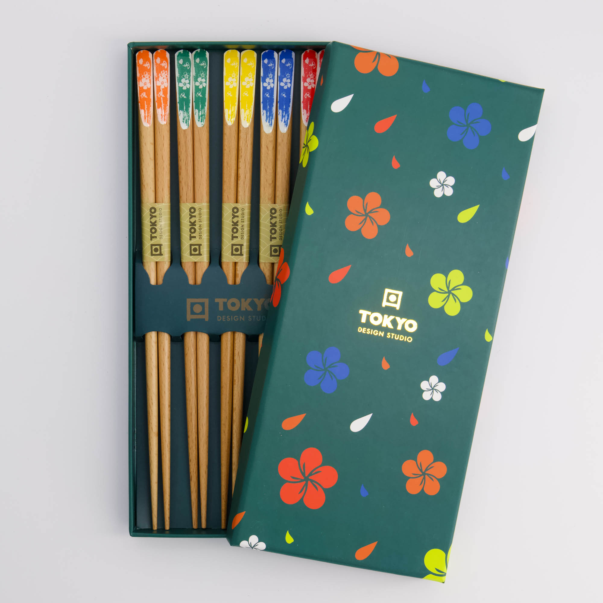 Chopstick Giftset/5 Wooden Turquoise Flower  295a 21306 1/100 Gift