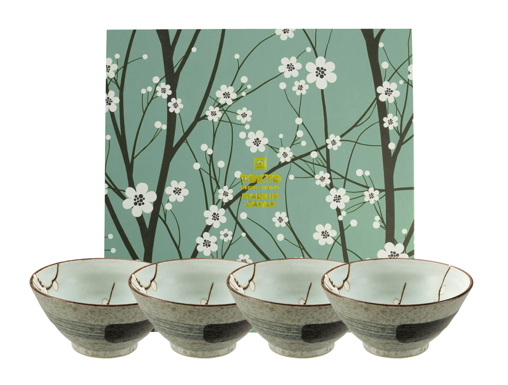 Green Soshun Bowl Giftset 4pcs 13x6cm 350ml Gift