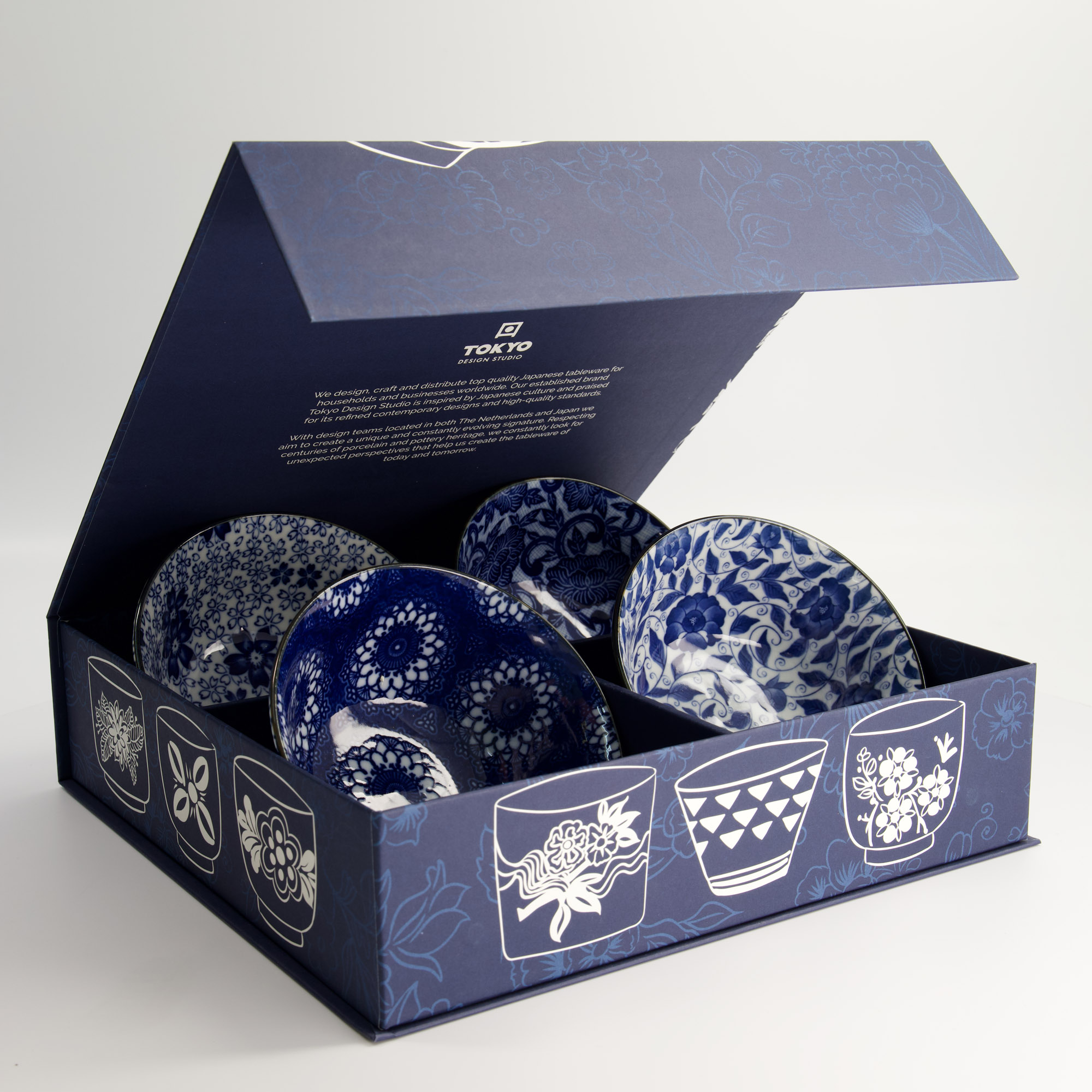 Mixed Bowl Giftset 4pcs 14.8x6.8cm 550ml Blue Designs 7b 22040 1/6 Gift