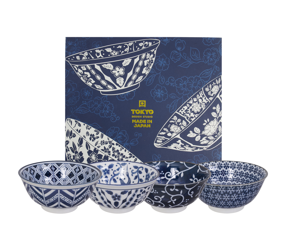 Mixed Bowl Giftset 4pcs 15x7cm 550ml Blue Designs 7c 22039 1/6 Gift