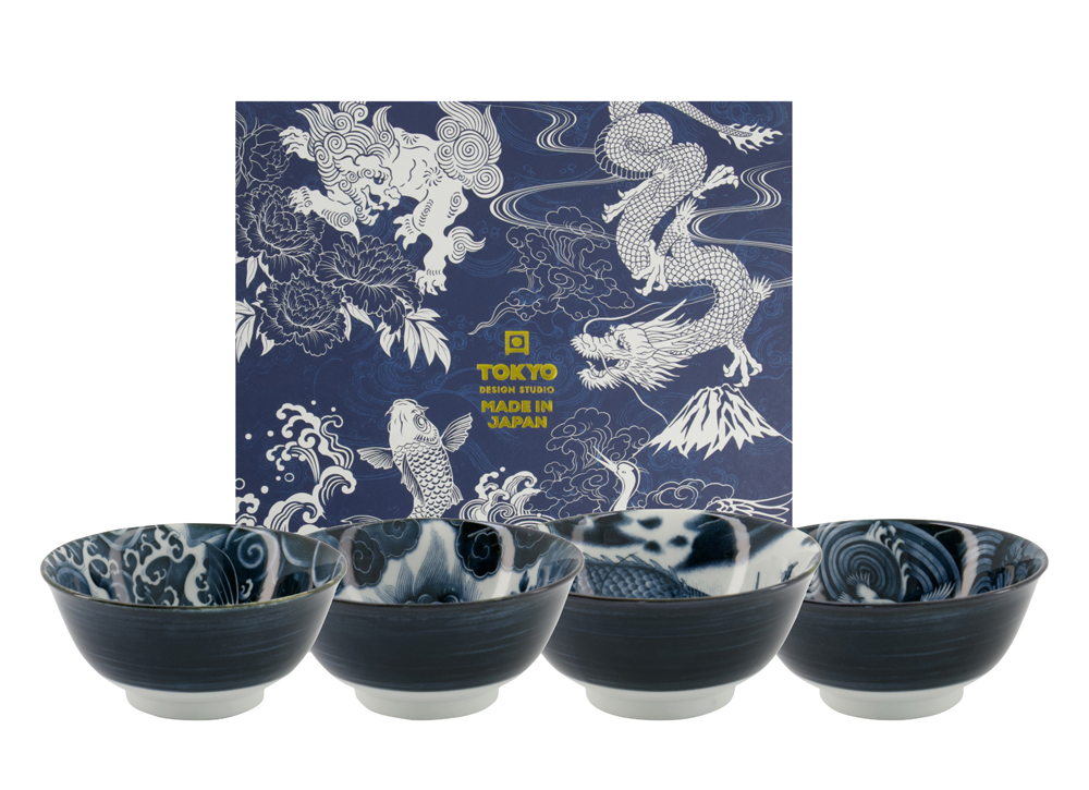 Mixed Bowls Japonism Giftset 4pcs 14.7x6.9cm 350ml Blue Gift