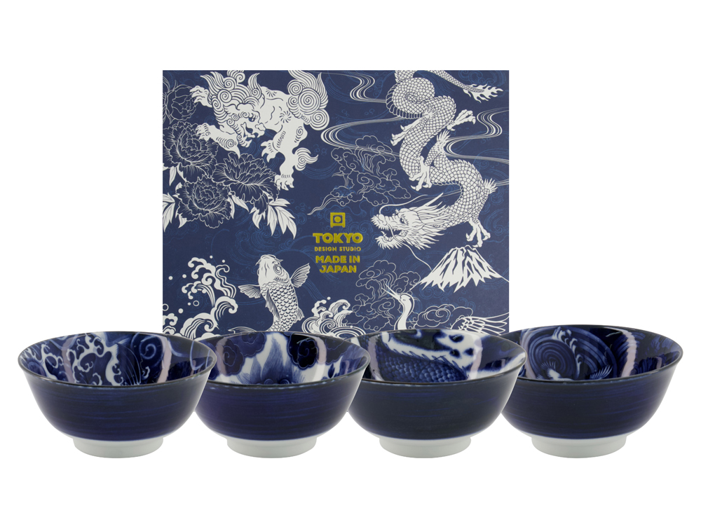 Mixed Bowls Japonism Giftset 4pcs 14.7x6.9cm 500ml Blue 7e 22013 1/6 Gift