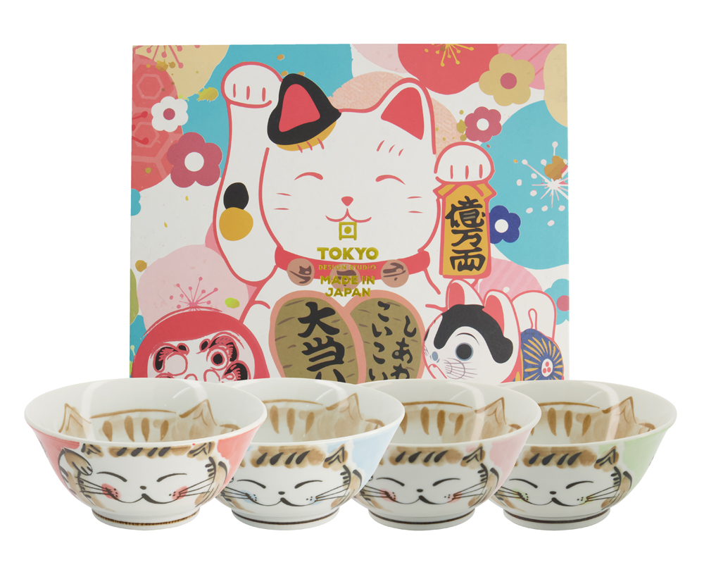 Mixed Bowls Kawaii Giftset 4pcs 15x7cm 500ml 4 Colors Luckycat Gift