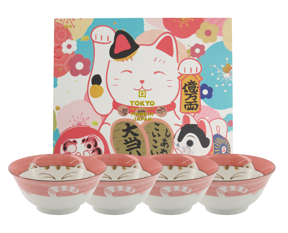 Mixed Bowls Kawaii Giftset 4pcs 15x7cm Pink Luckycat Gift