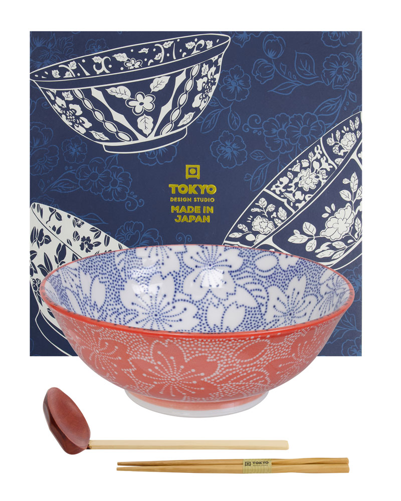 Mixed Bowls Ramen Sakura 3pcs Giftset 19.7x7cm 1000ml Blue/red 4d 22540 1/6 Gift