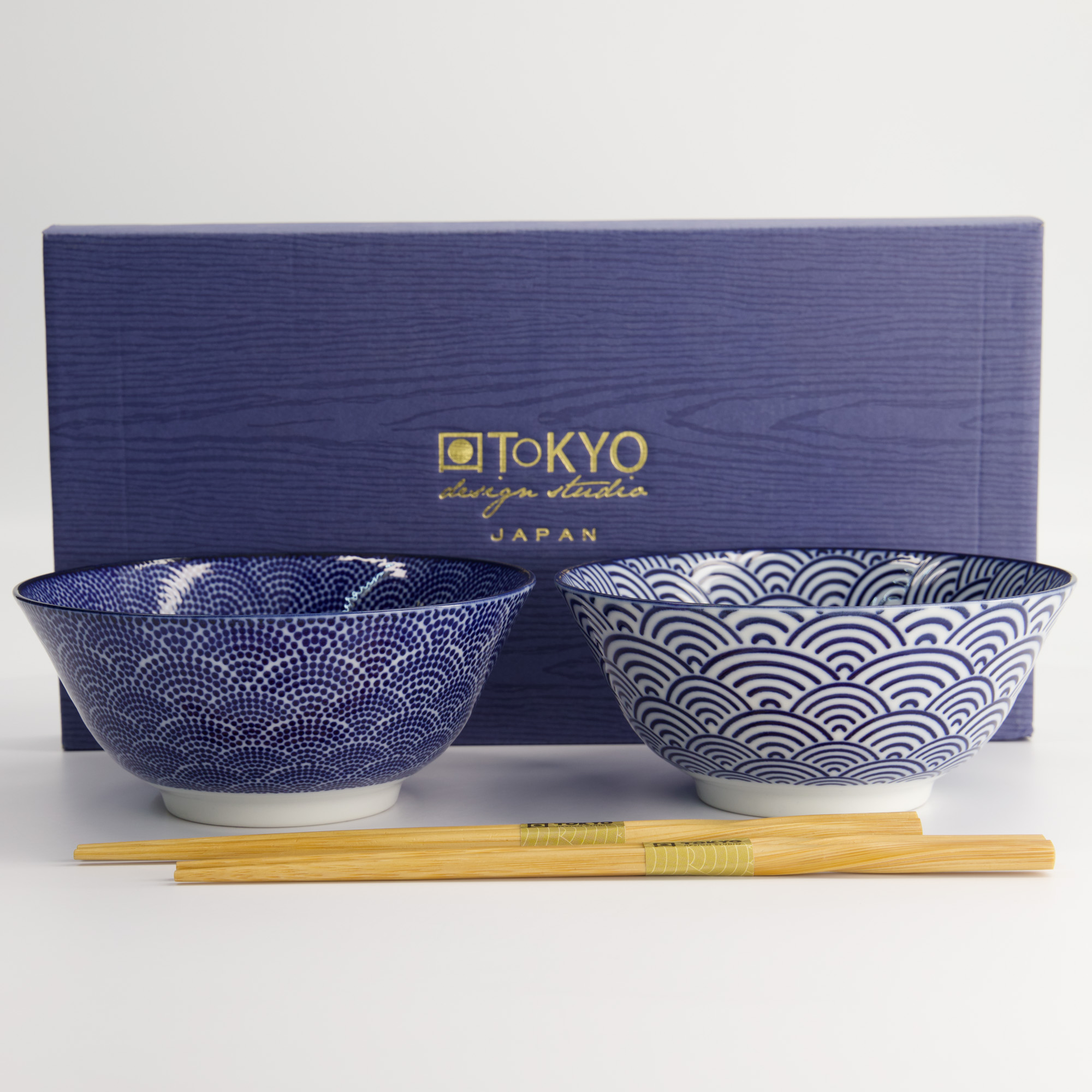 Nippon Blue Tayo Giftset 2pcs W/chopst. 15.2x6.7cm Dots & Wave Tn-10/ab 1/12 Gift