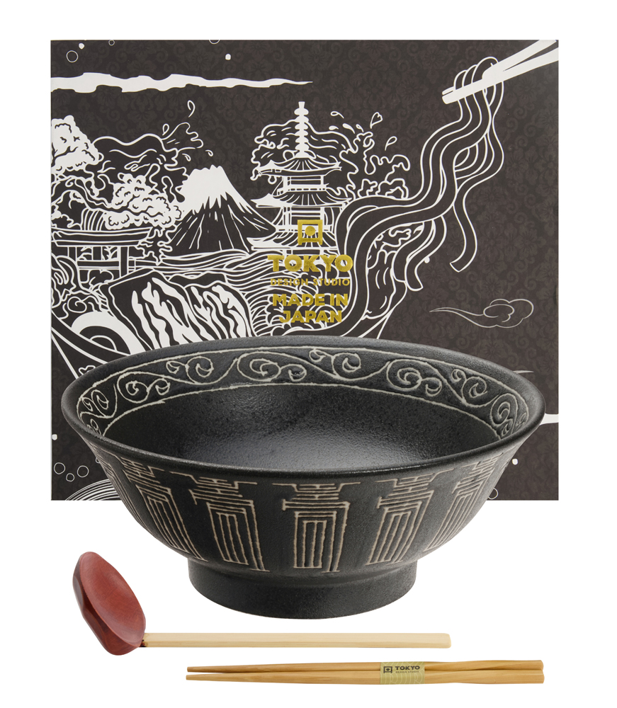 Ramen Bowl 3pcs Giftset 21.5x9cm 1300ml Kotobuki Black Gift