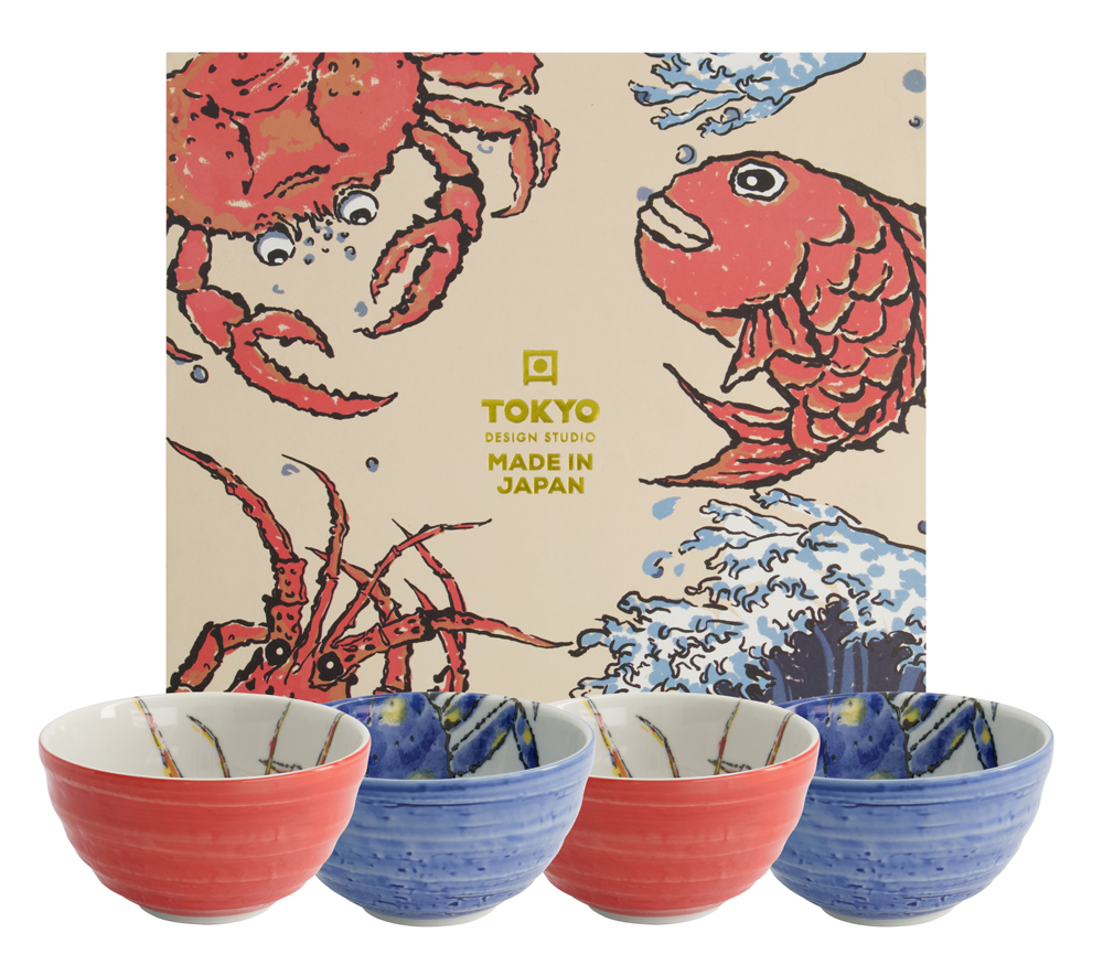 Seafood Bowl Giftset 4pcs 13.2x7.3cm  Lobster Rd & Crab Bl Gift