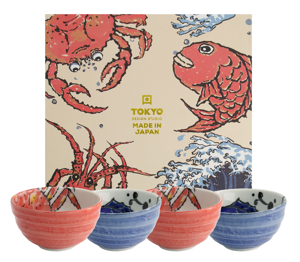 Seafood Bowl Giftset 4pcs 13.2x7.3cm 500ml Crab Rd & Snapper Bl 18a  22033 1/6 Gift