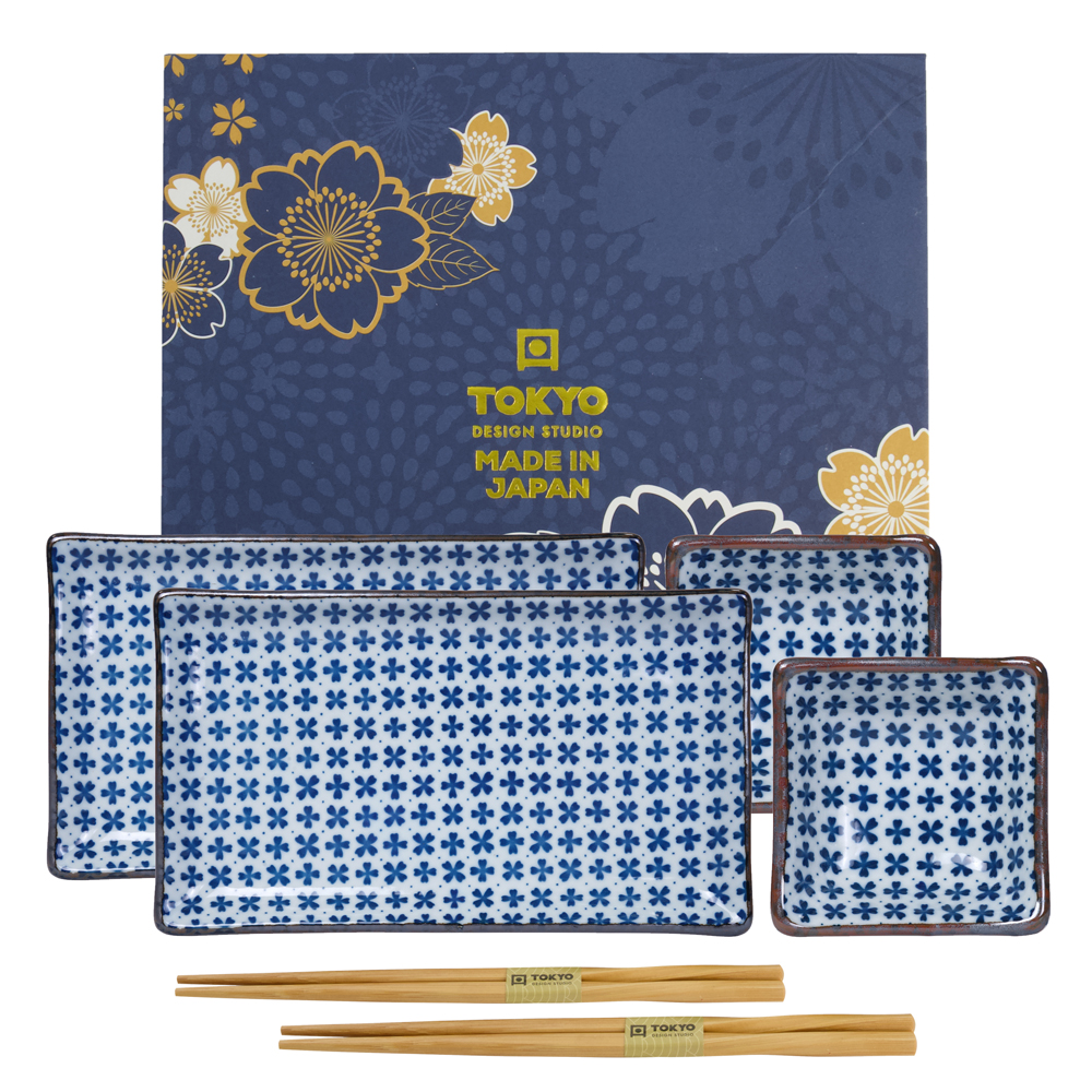 Sushi Giftset Sakura 6pcs W/chop 21x13.5cm & 8.5x3cm 9a 22048 1/6 Gift