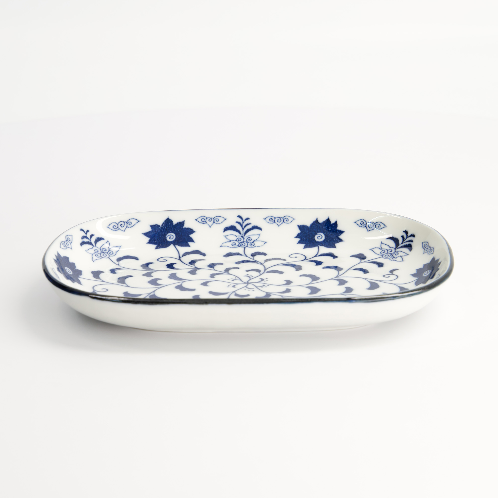 Tokyo Blue Botan Oblong Plate 18.7x13cm 40-230404 Hb-8 6/72 Gift