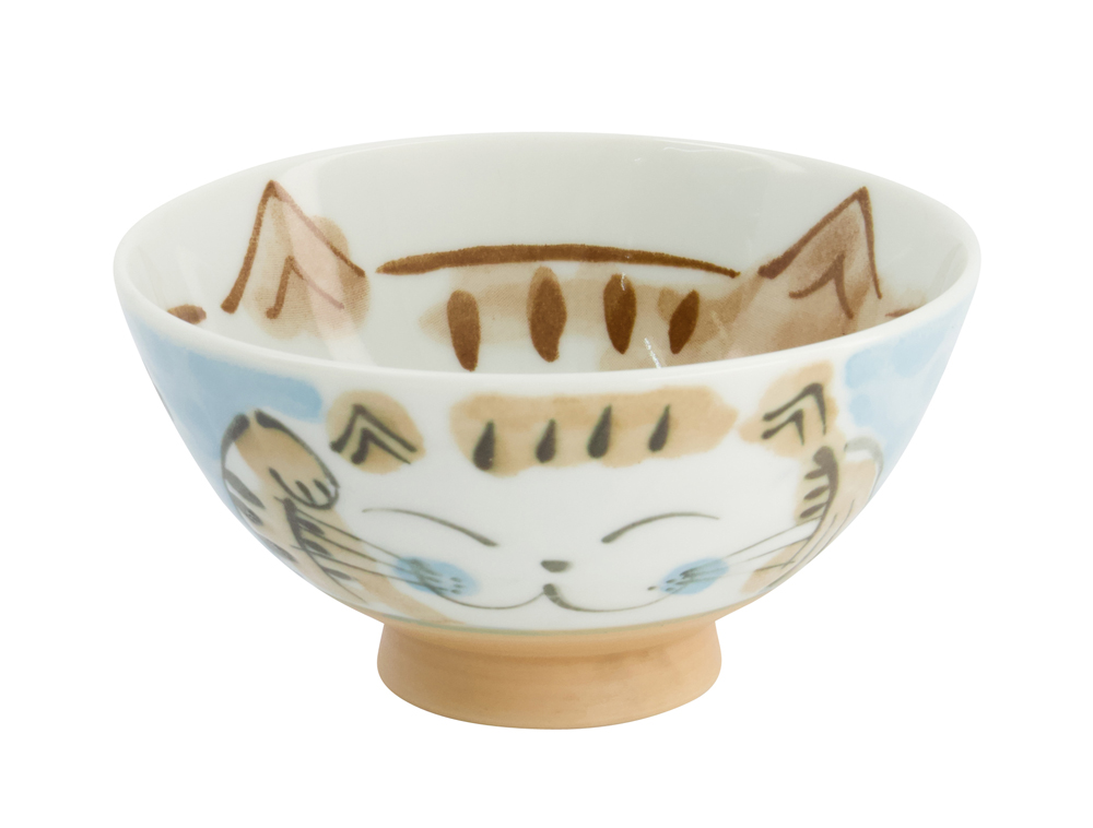 Kawaii Rice Bowl Fuku Cat Neko Blue 11.5x6.2cmh 300ml Mn-7013/b 10/120 Gift