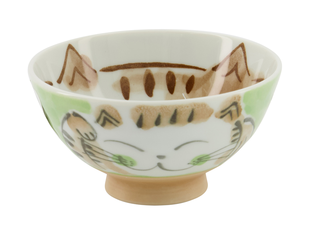 Kawaii Rice Bowl Fuku Cat Neko Green 11.5x6.2cmh 300ml Mn-7013/d 10/120 Gift