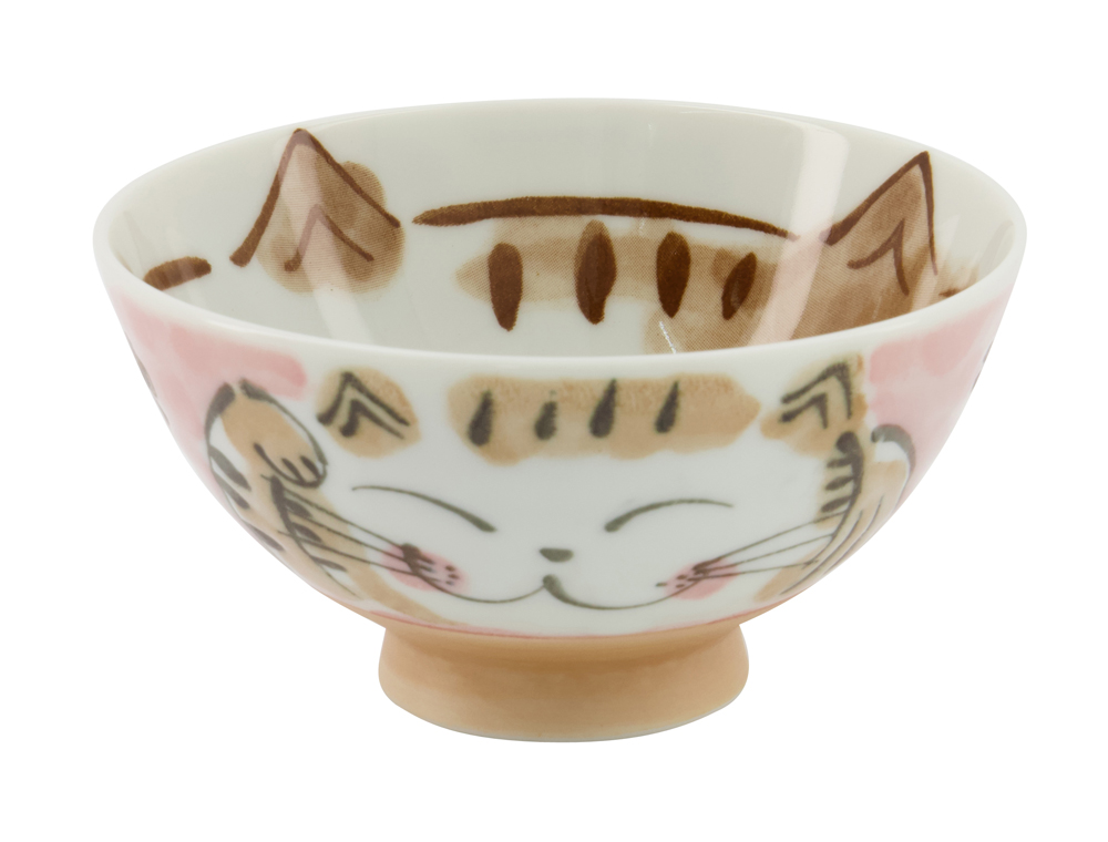 Kawaii Rice Bowl Fuku Cat Neko Pink 11.5x6.2cmh 300ml Mn-7013/a 10/120 Gift