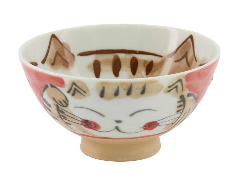 Kawaii Rice Bowl Fuku Cat Neko Red 11.5x6.2cmh 300ml Mn-7013/c 10/120 Gift