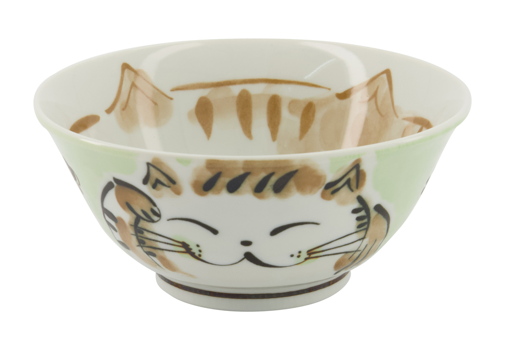 Kawaii Tayo Bowl Fuku Cat Neko Green 15x7cmh 500ml Mu-8007/d 6/48 Gift