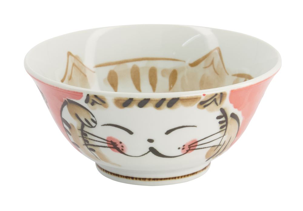 Kawaii Tayo Bowl Fuku Cat Neko Red 15x7cmh 500ml Mu-8007/c 6/48 Gift