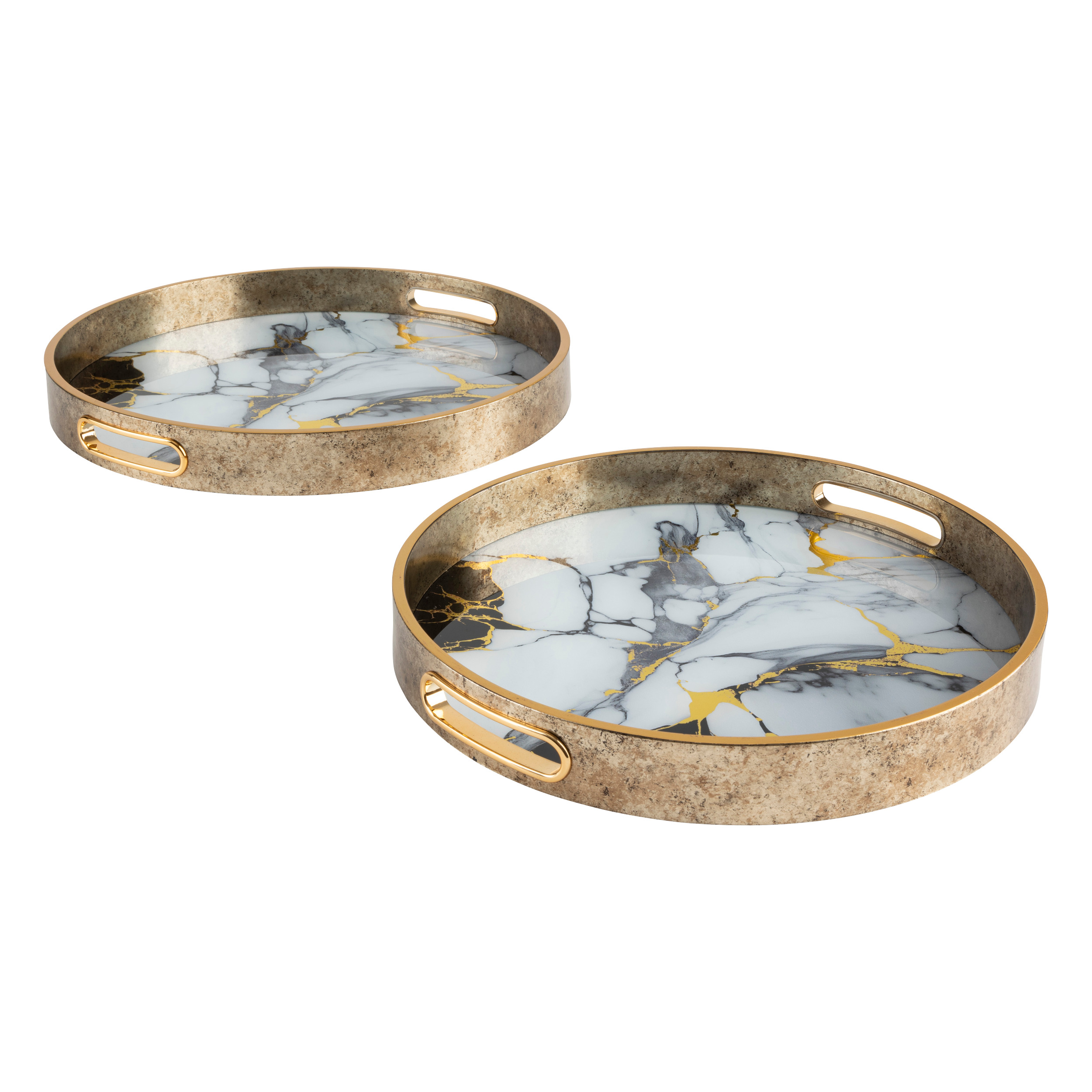 Aw24 Set Of 2 Glass And Marbled Resin Trays Gift