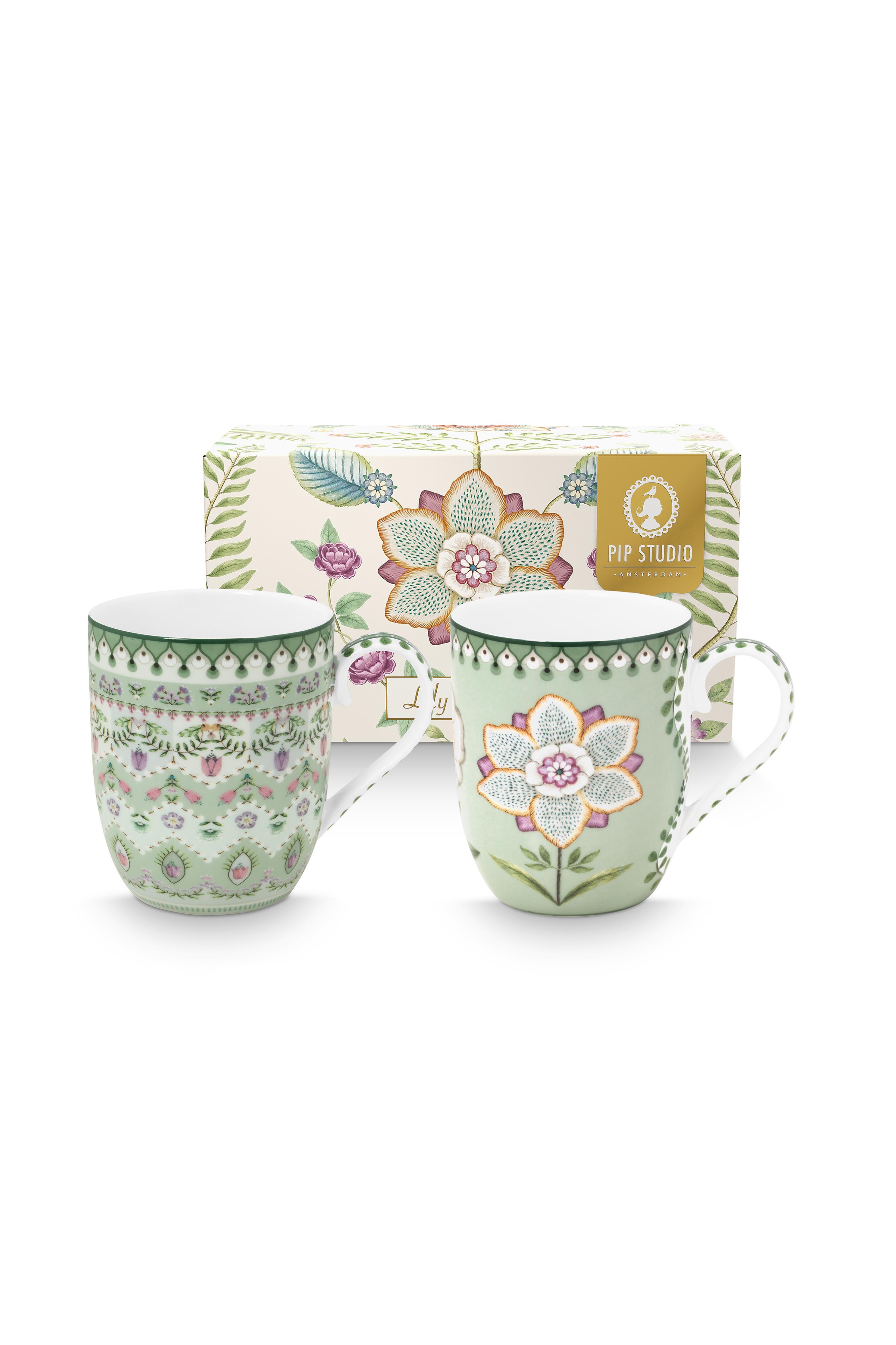 Set/2 Mugs Small Lily & Lotus Light Green 145ml Gift