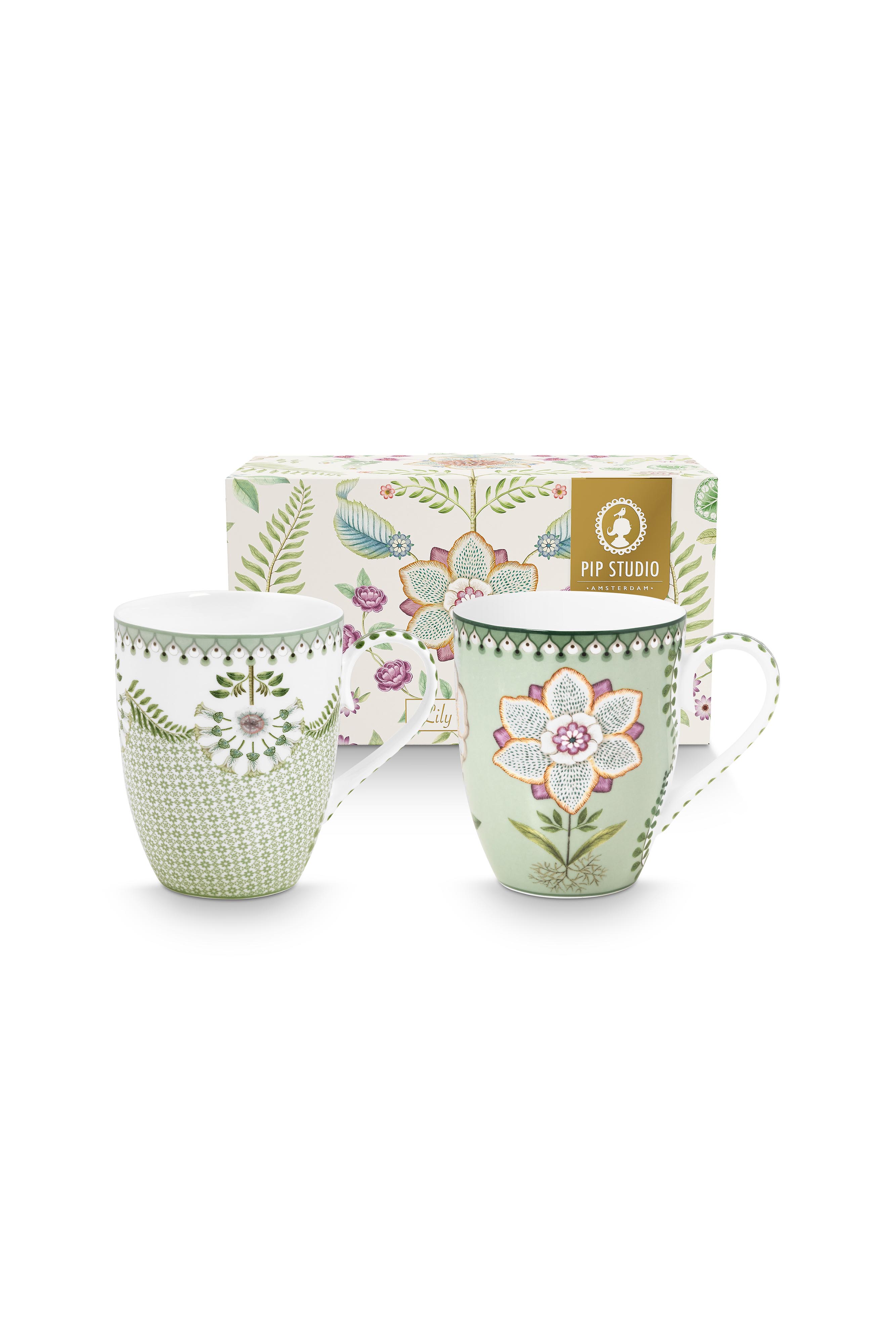 Set/2 Mugs Large Lily & Lotus Light Green 350ml Gift