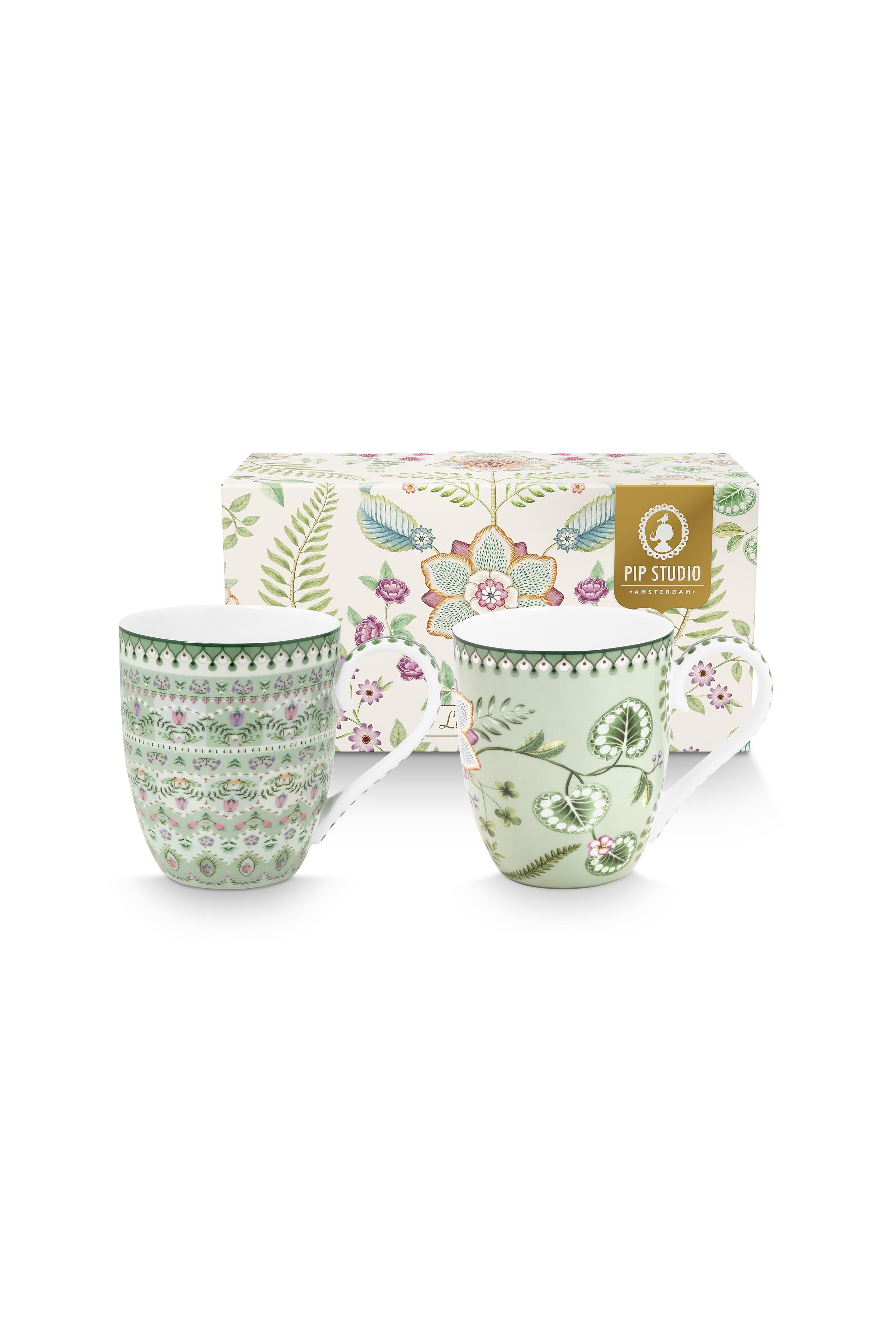 Set/2 Mugs Xl Lily & Lotus Light Green 450ml Gift