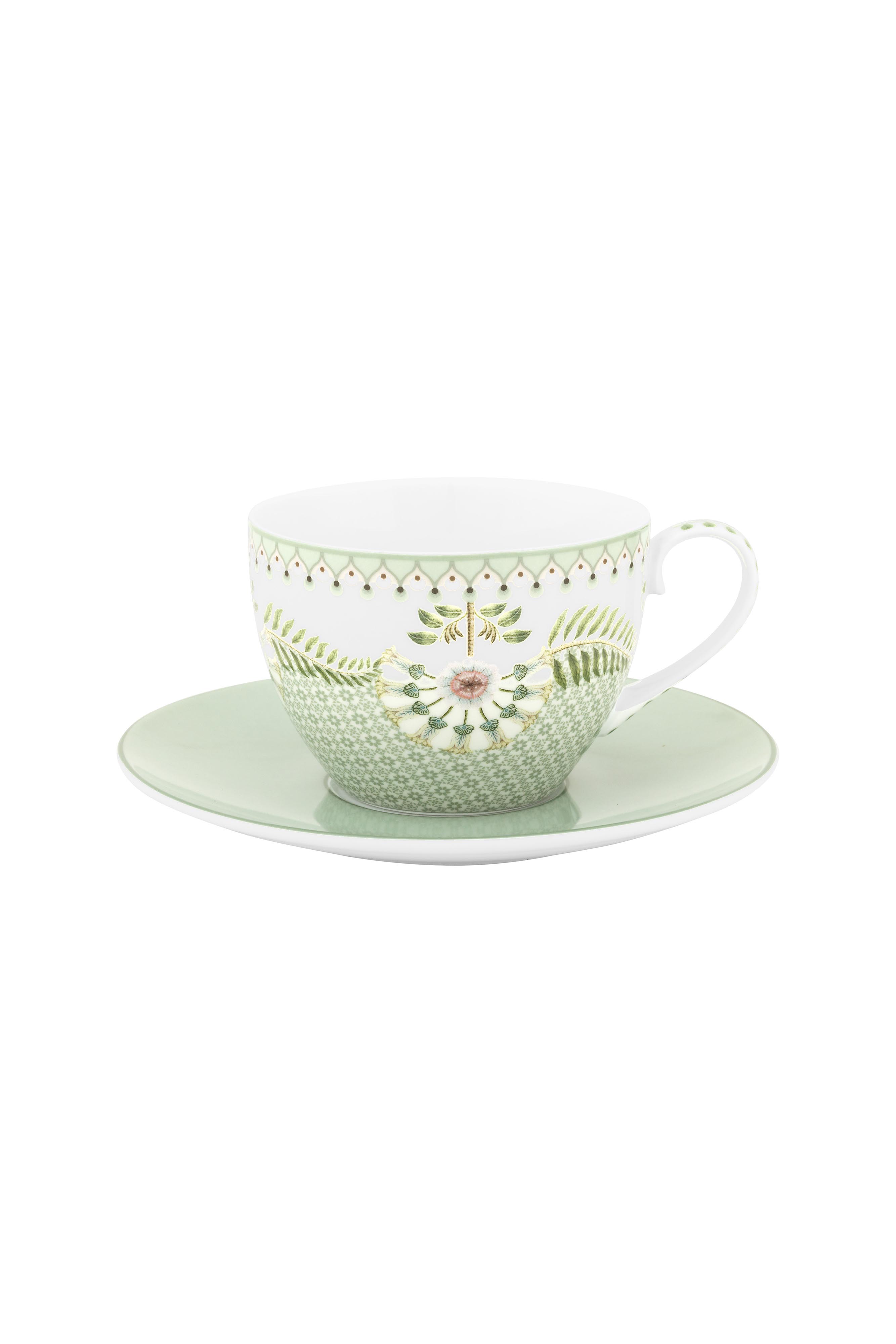 Cup And Saucer Lily & Lotus Tiles Light Green 280ml Gift