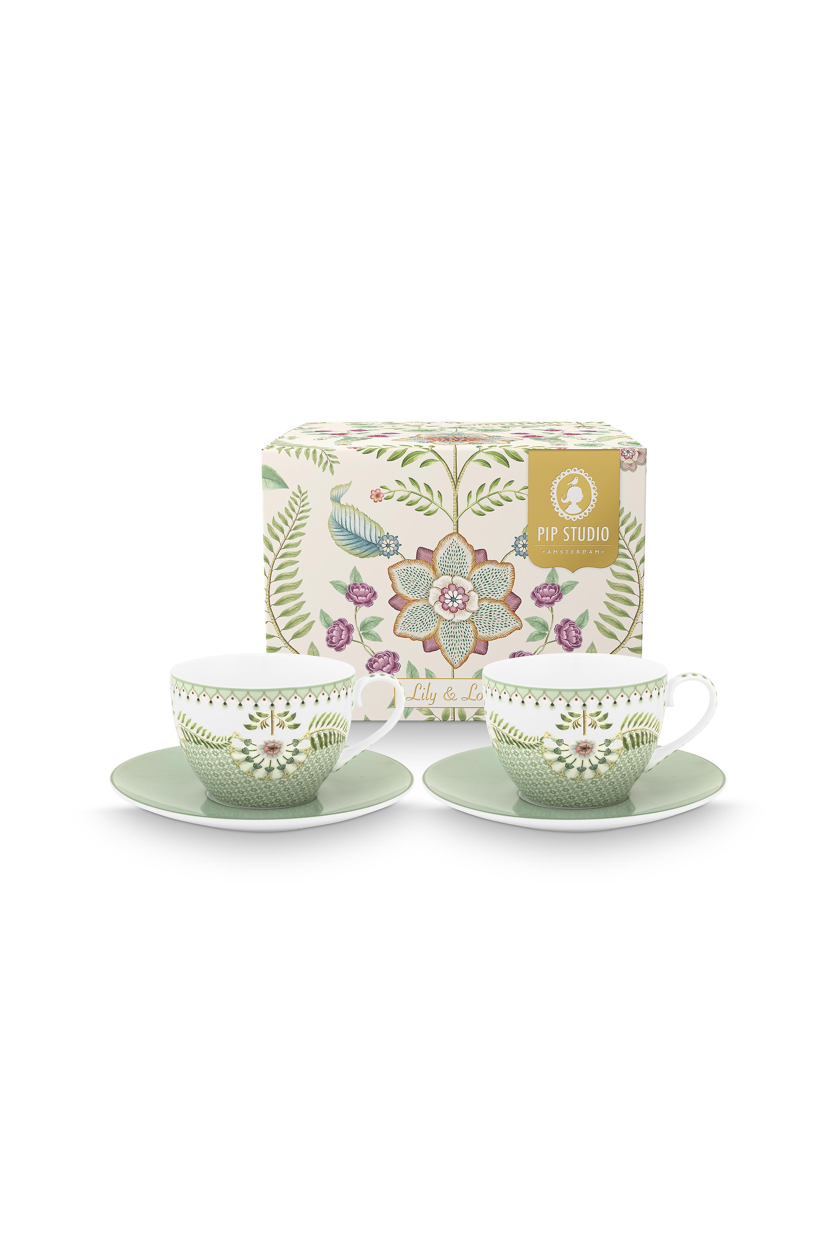 Set/2 Cups And Saucers Lily & Lotus Light Green 280ml Gift