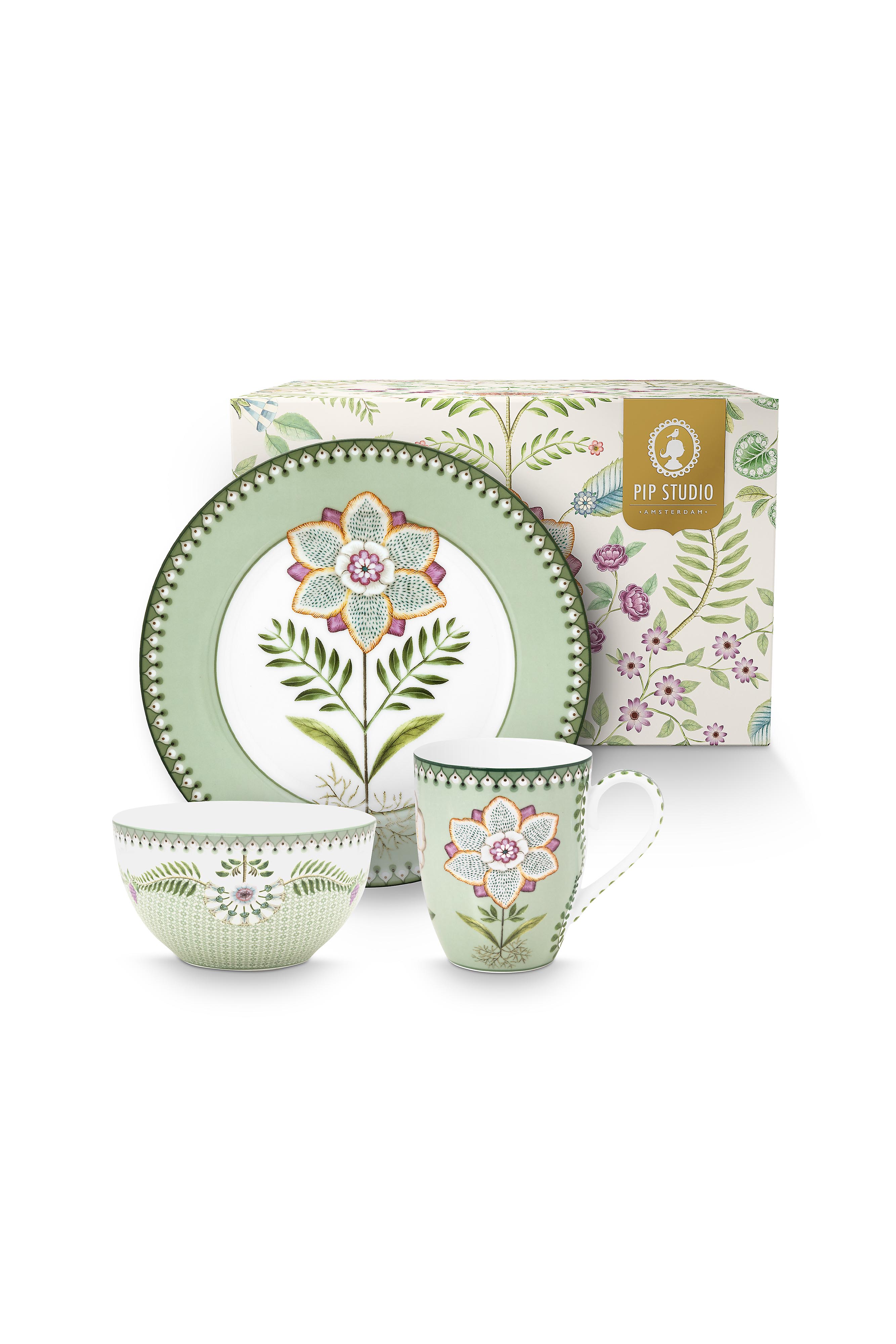 Set/3 Breakfast Set Lily & Lotus Light Green Gift