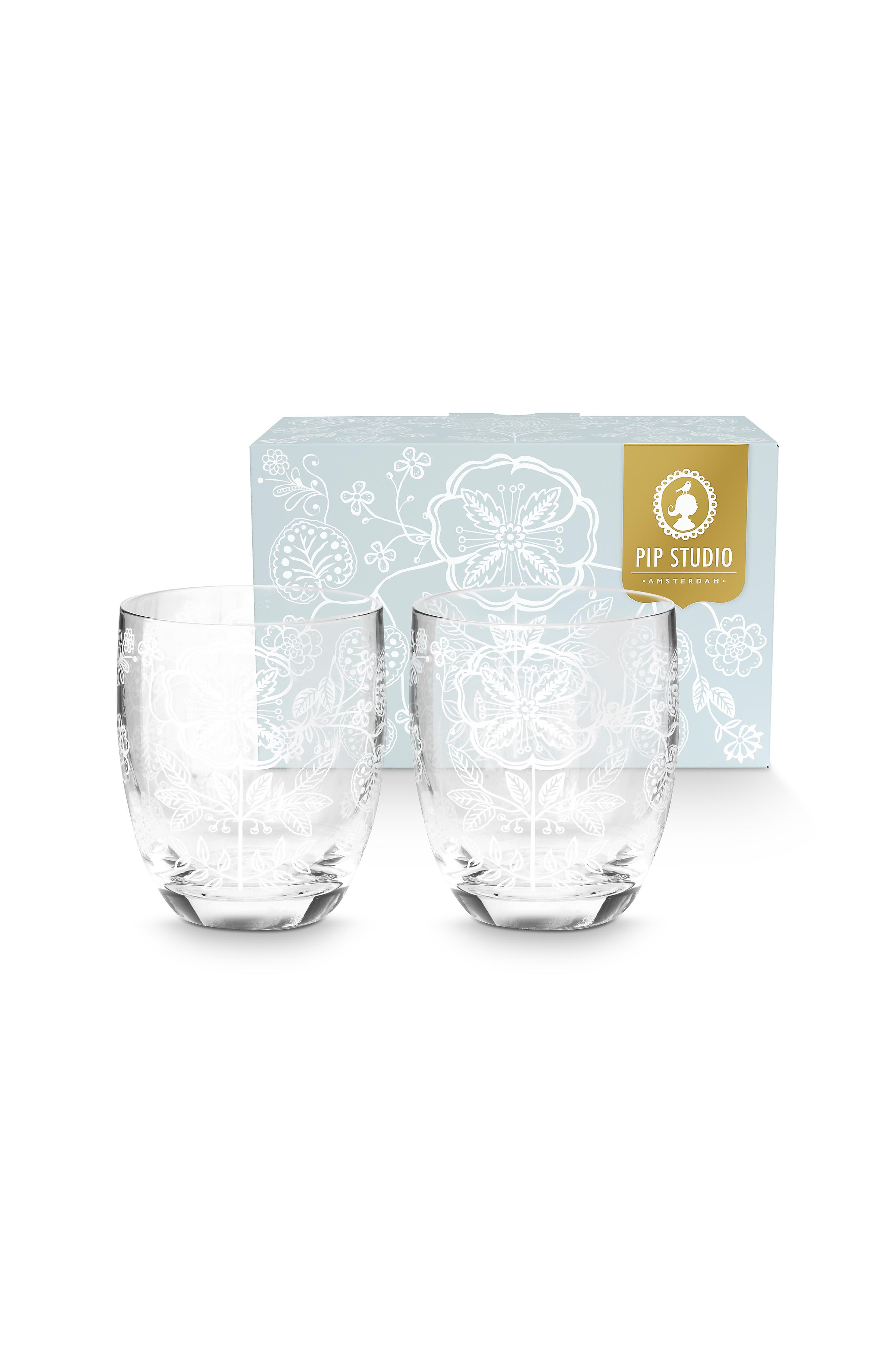 Set/2 Water Glasses Flower White 280ml Gift