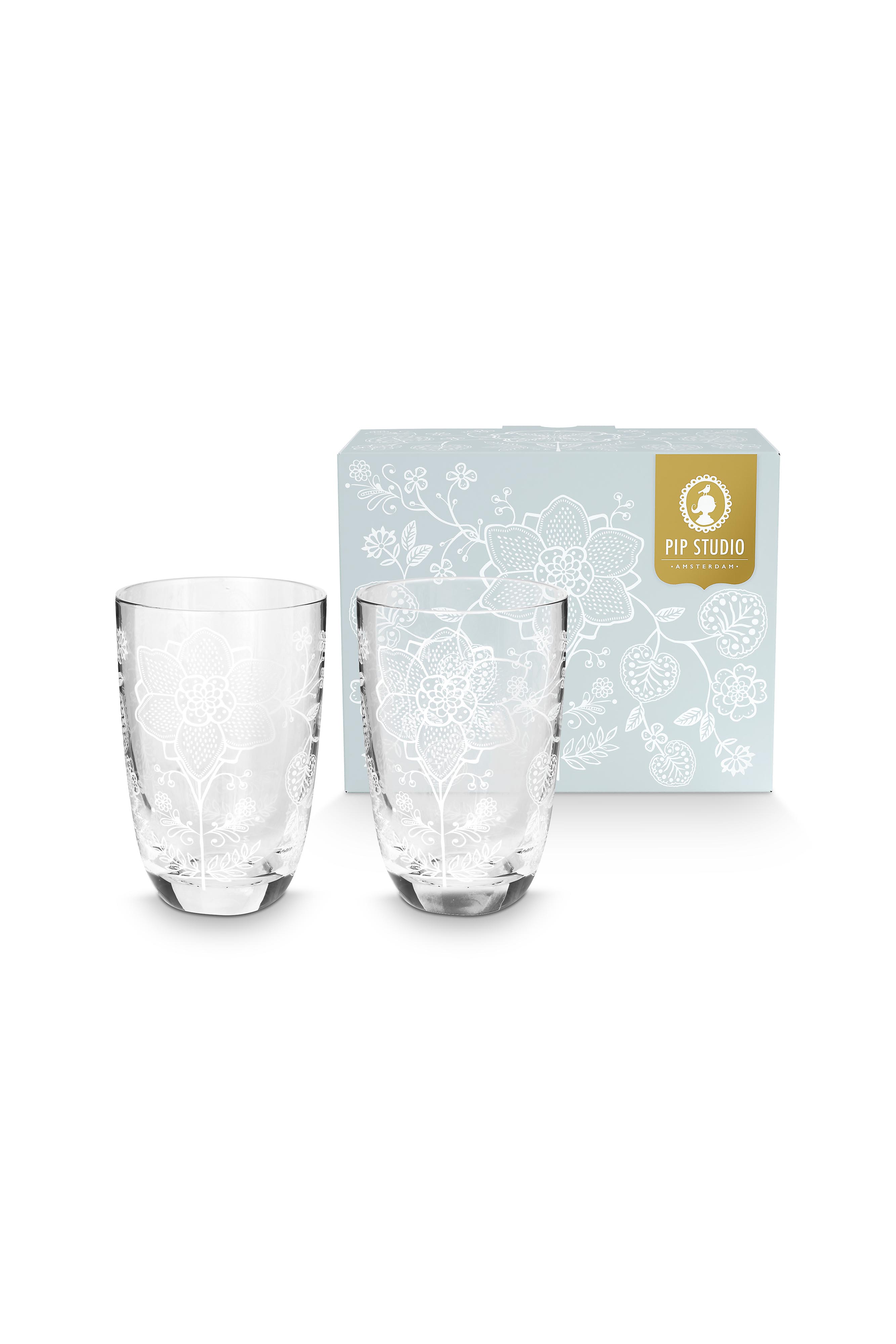 Set/2 Longdrink Glasses Flower White 400ml Gift