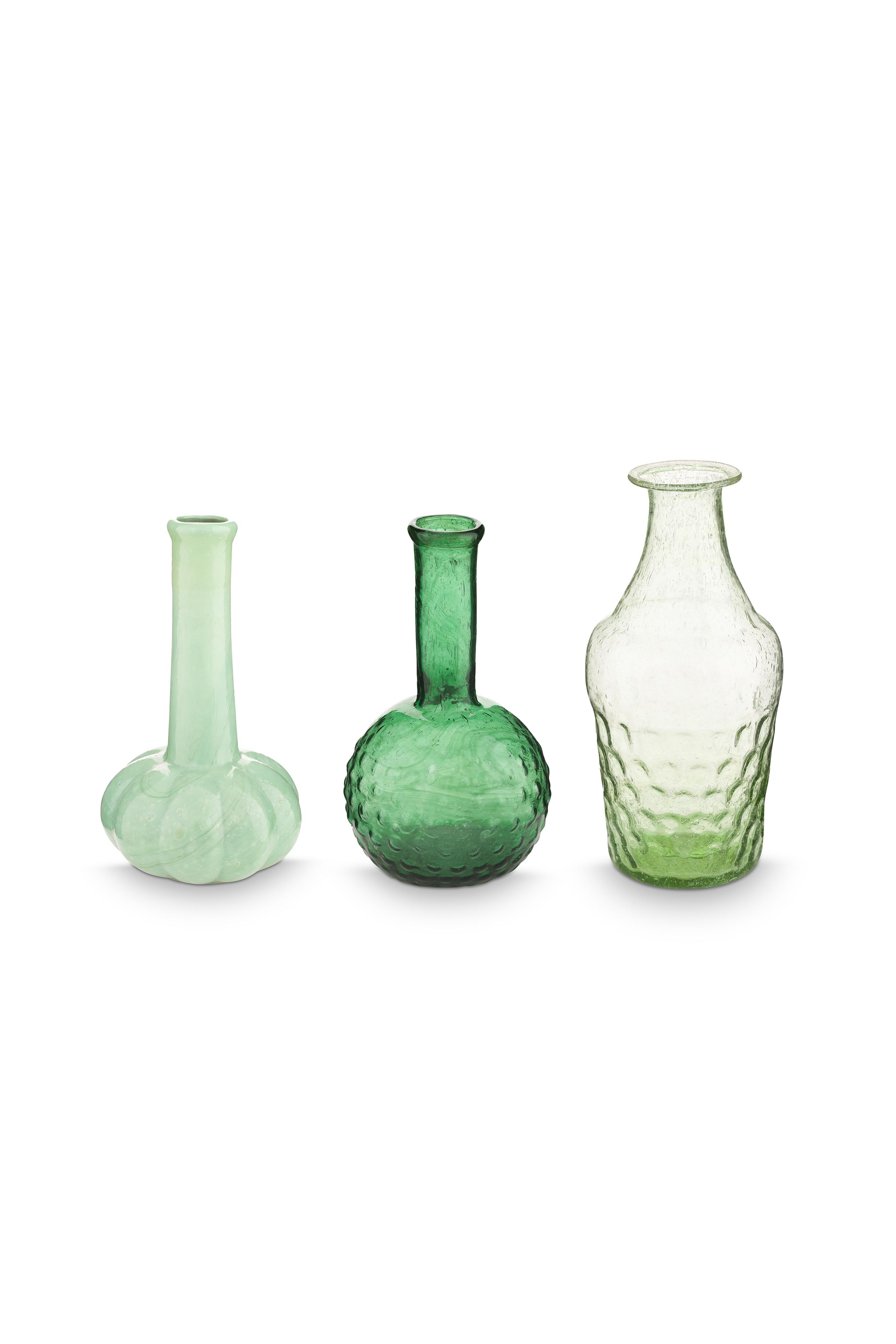 Set/3 Small Vases Glass Soft Green Gift