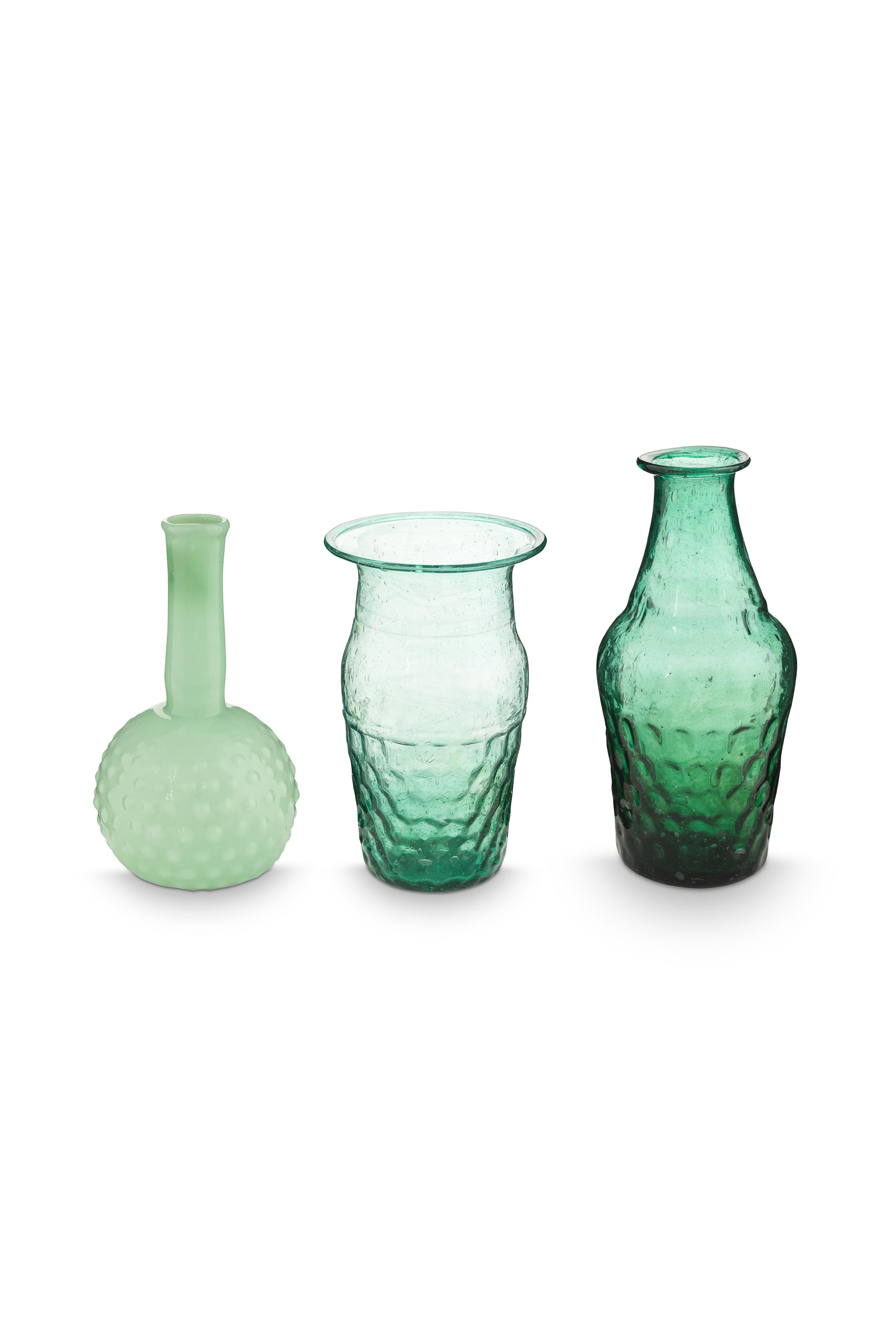 Set/3 Small Vases Glass Blue-green Gift