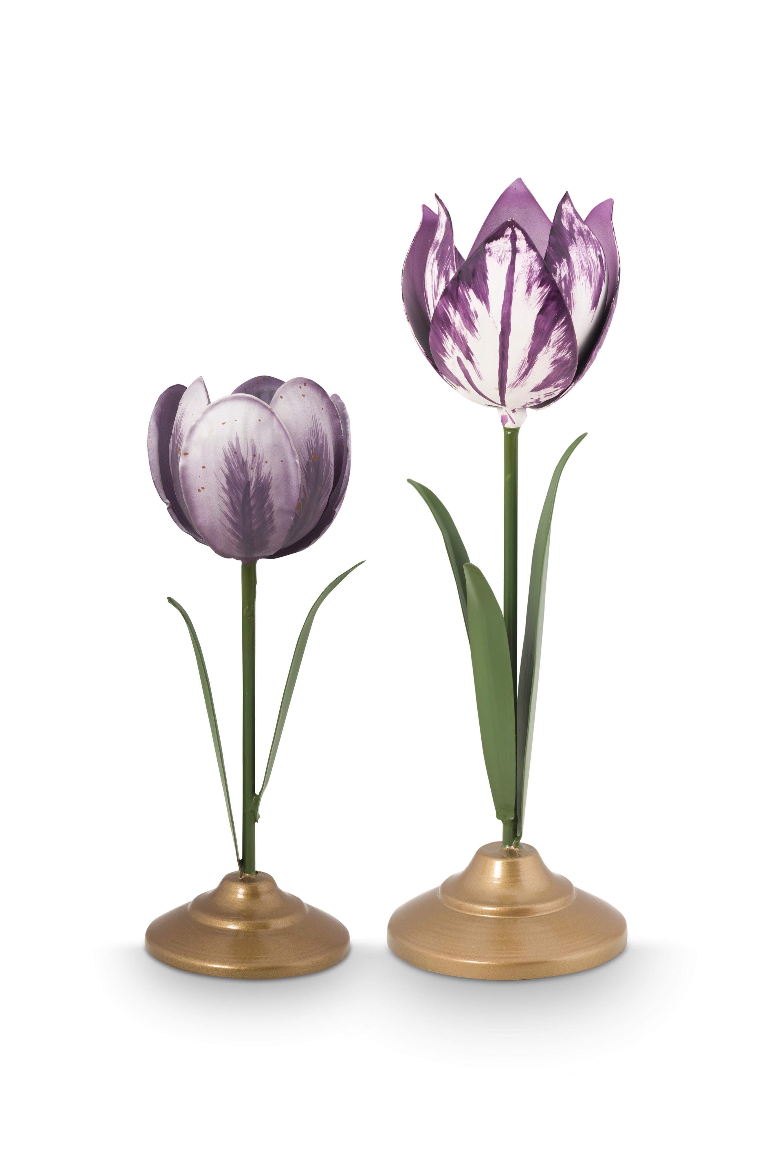 Set/2 Tulip Candle Holders Metal Lilac Gift