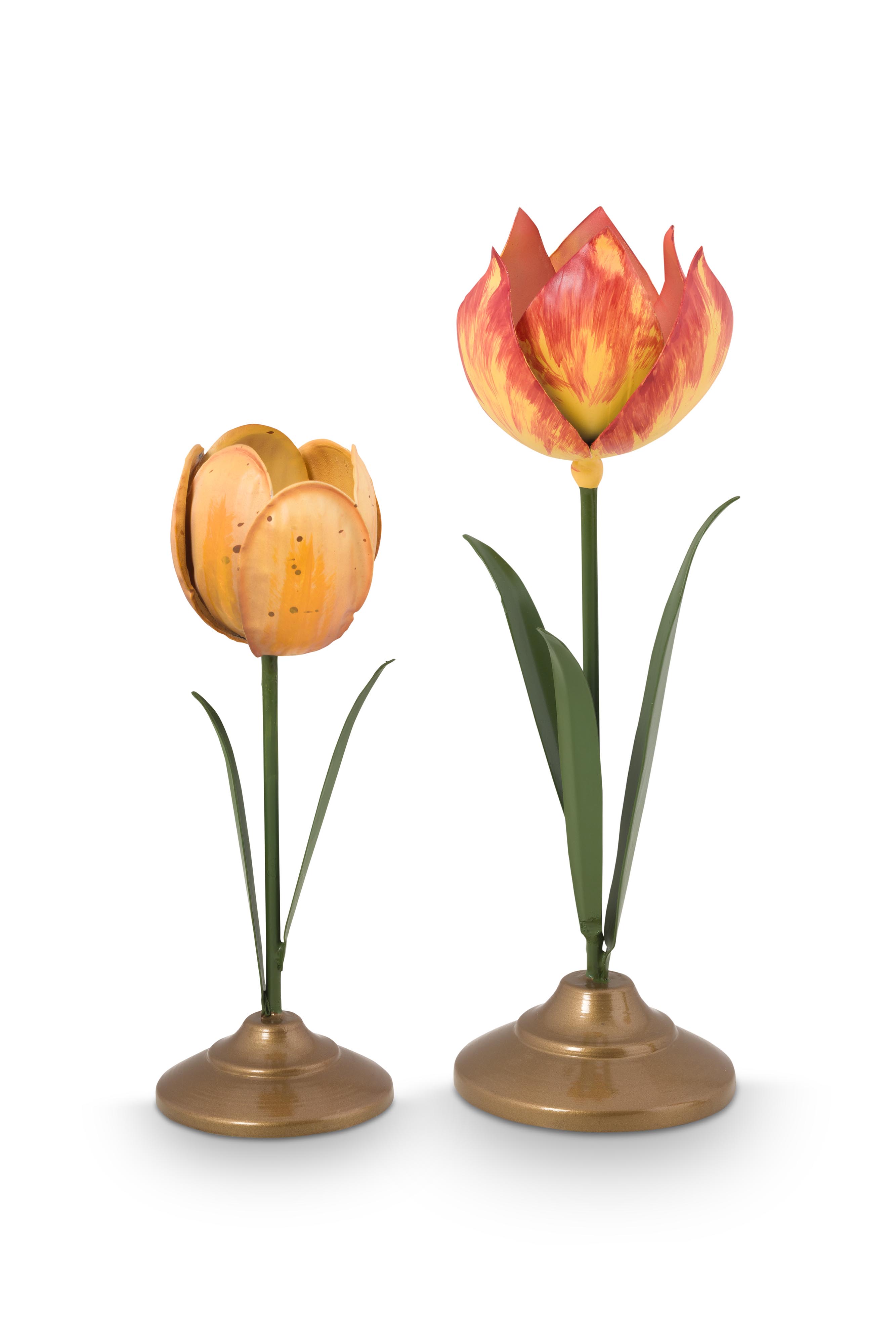 Set/2 Tulip Candle Holders Metal Yellow Gift