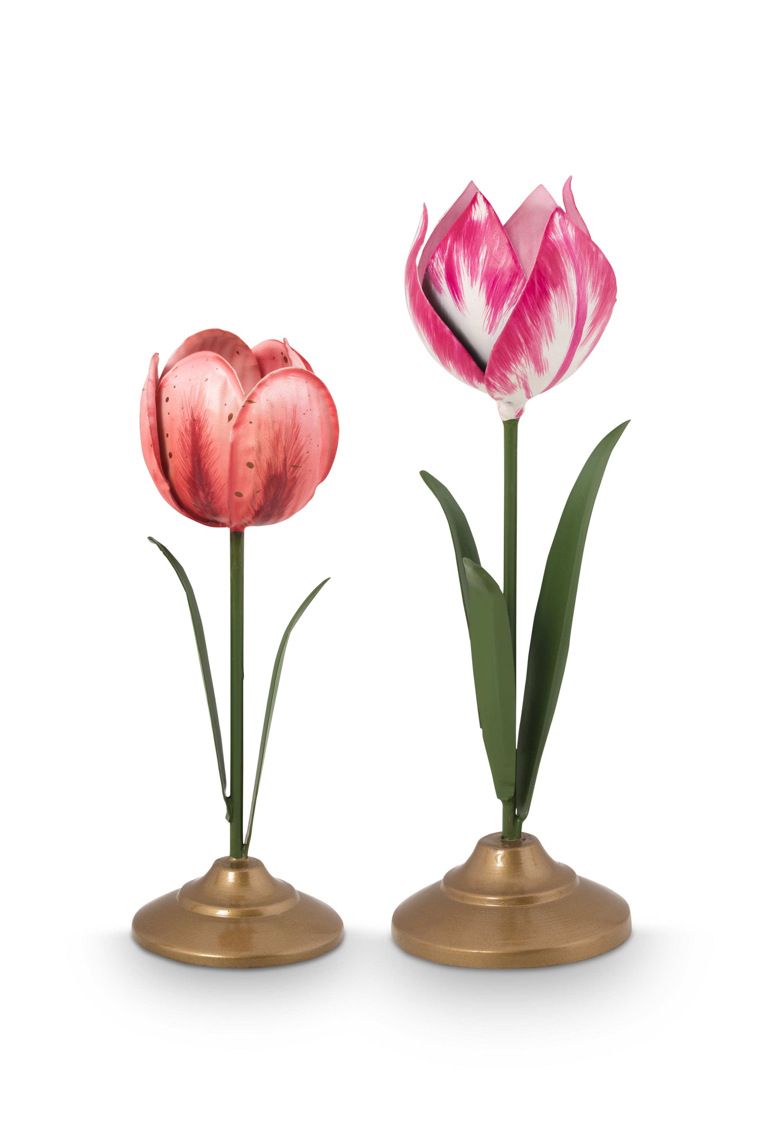 Set/2 Tulip Candle Holders Metal Pink Gift