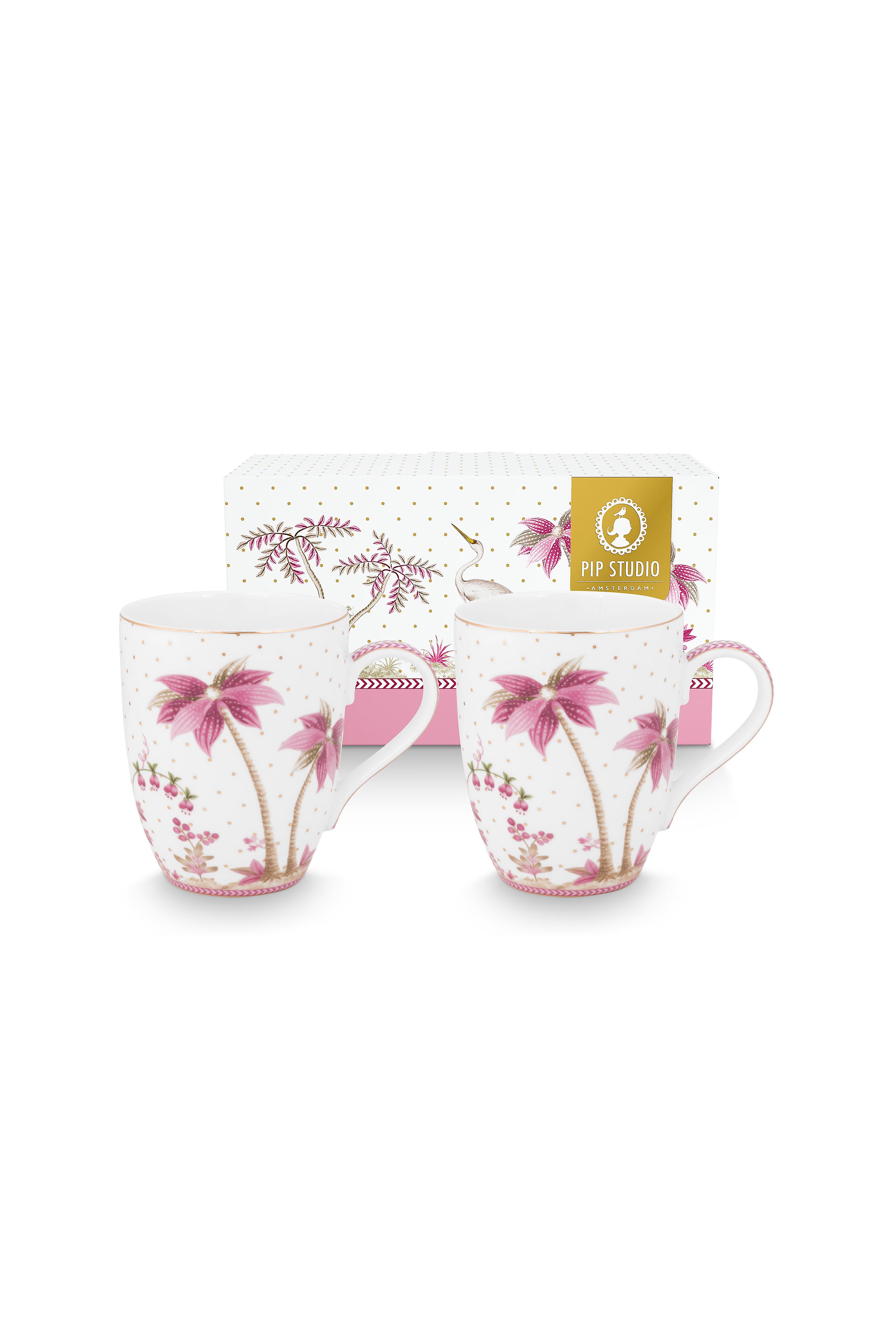 Set/2 Mugs Large Jolie Dots Gold Pink 350ml Gift