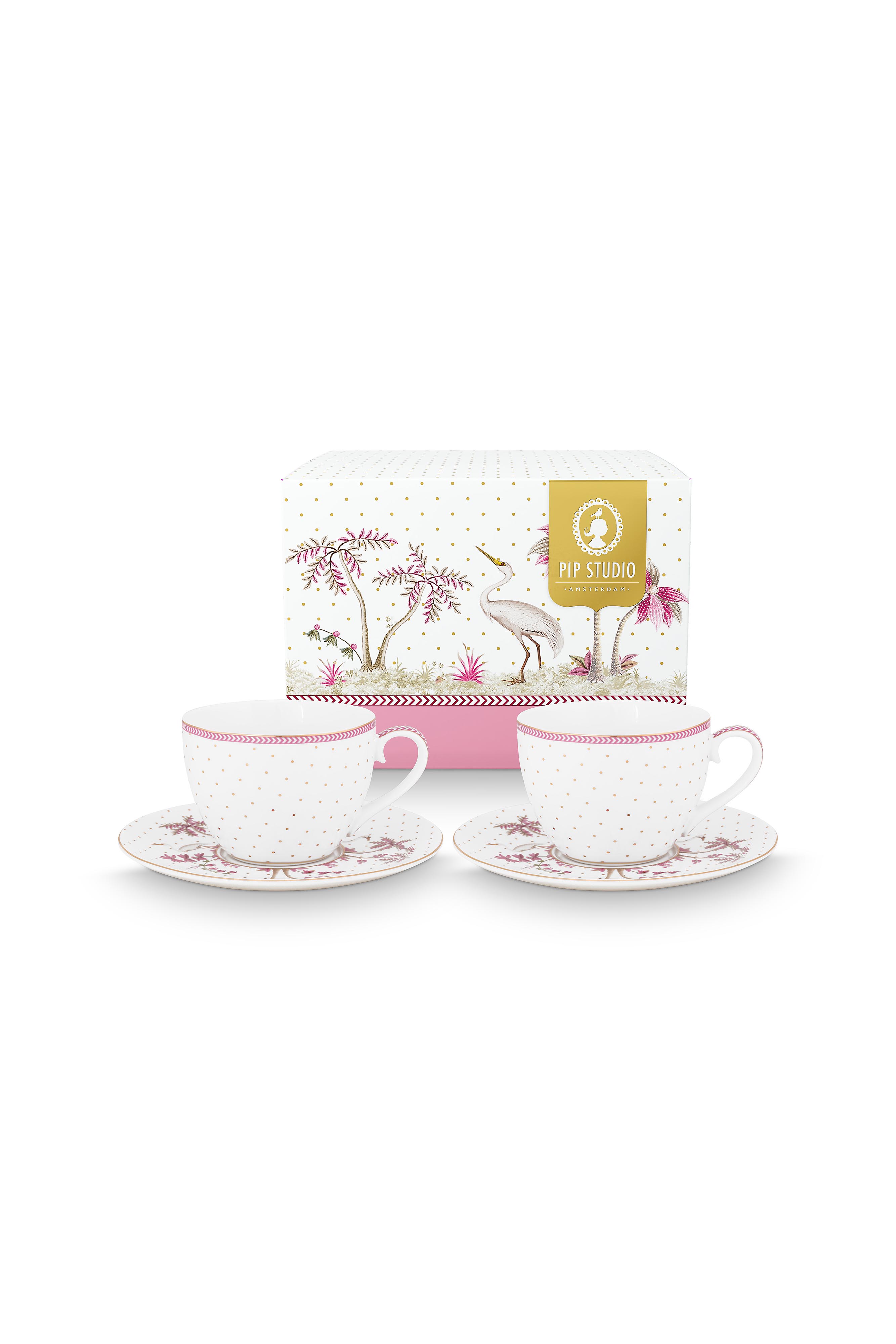 Set/2 Cups & Saucers Jolie Dots Gold Pink 280ml Gift