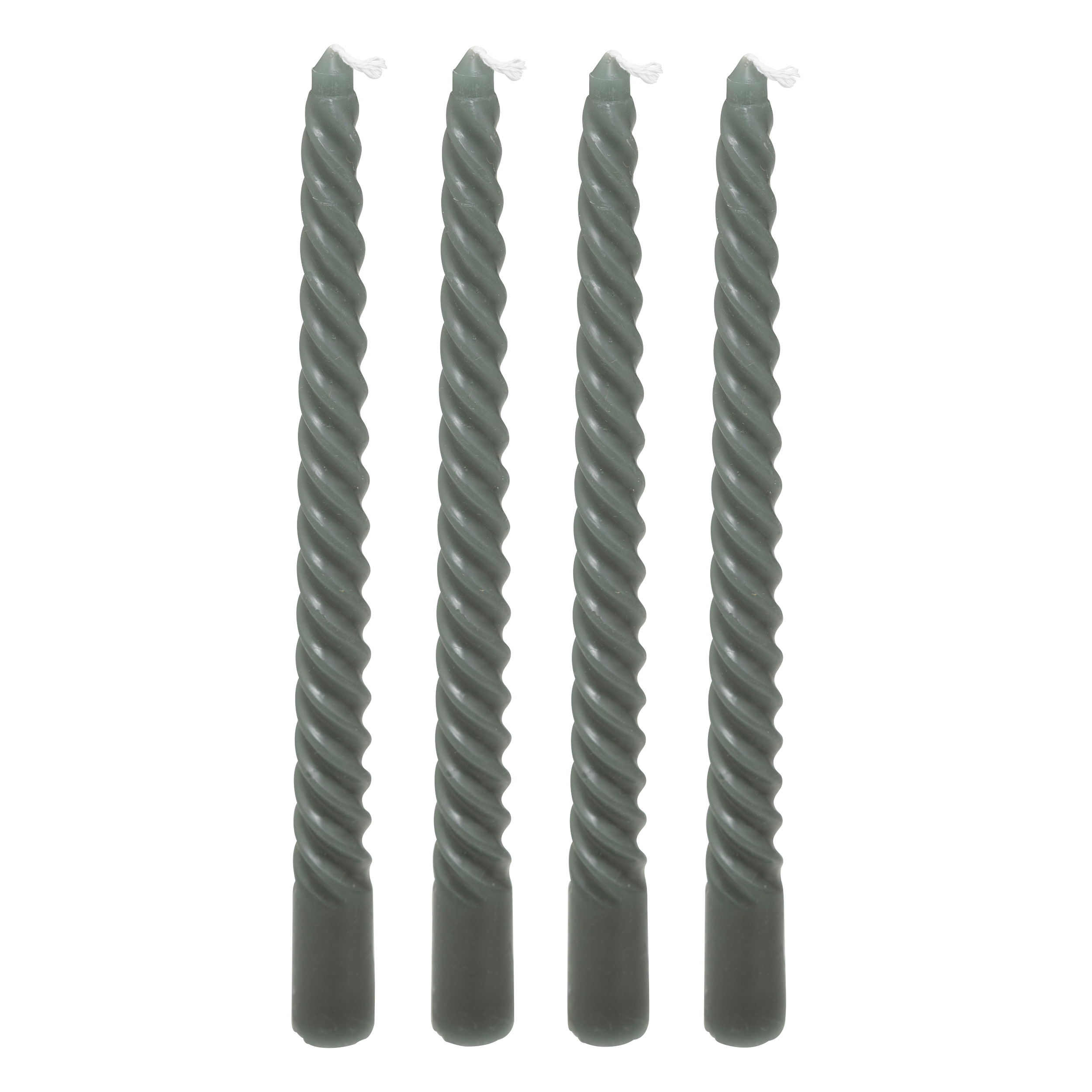 Set Of 4  Twist Candles 25 Cm Green Gift