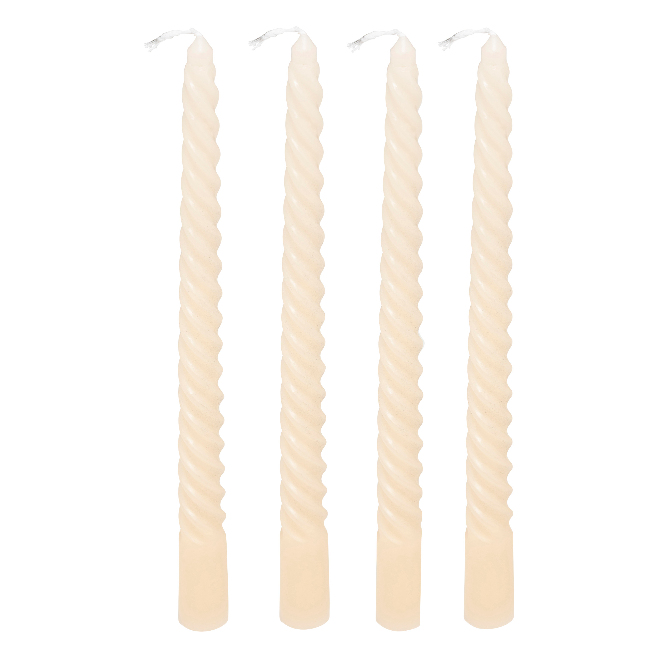 Set Of 4  Twist Candles 25 Cm Ivory Gift