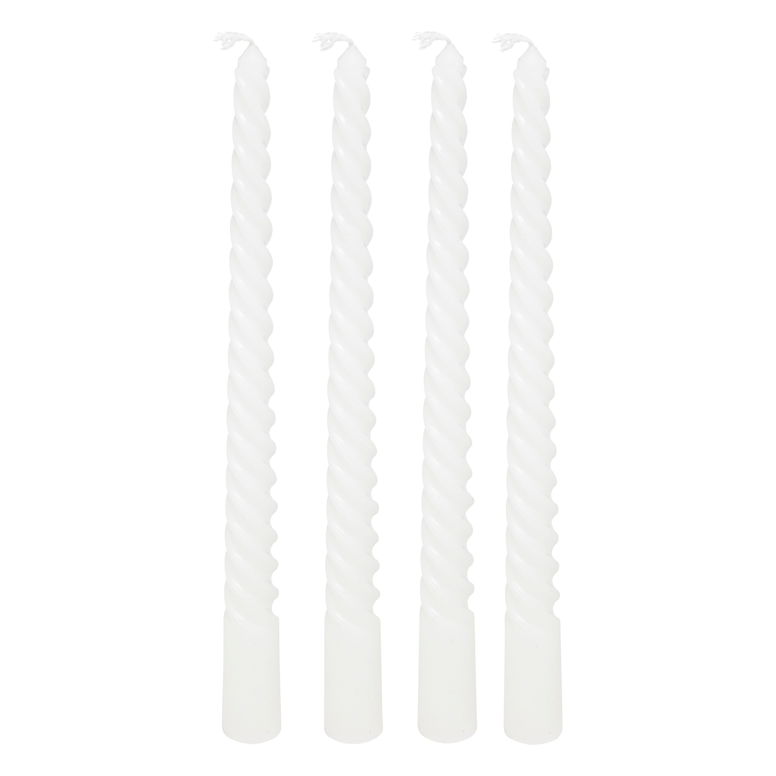 Set Of 4  Twist Candles 25 Cm White Gift