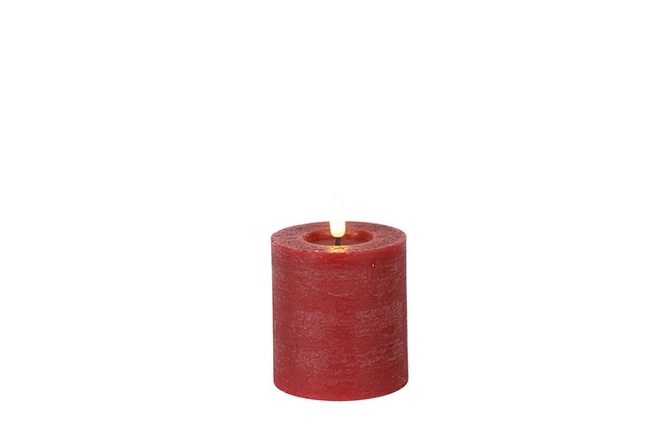 Pillar Candle Rustic 7.5cm Led Rd Lyon S Red Gift