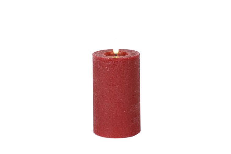 Pillar Candle Rustic 7.5cm Led Rd Lyon M Red Gift