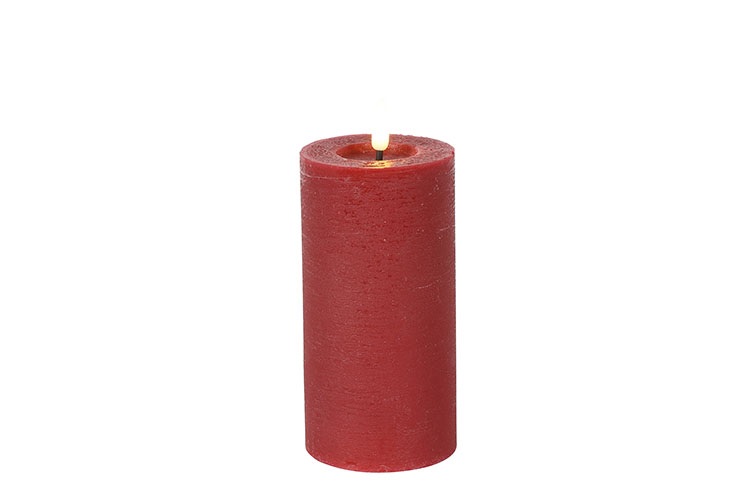 Pillar Candle Rustic 7.5cm Led Rd Lyon L Red Gift