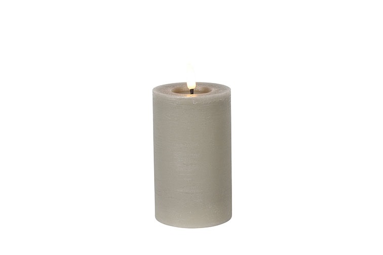 Pillar Candle Rustic 7.5cm Led Rd Lyon M Grey Gift