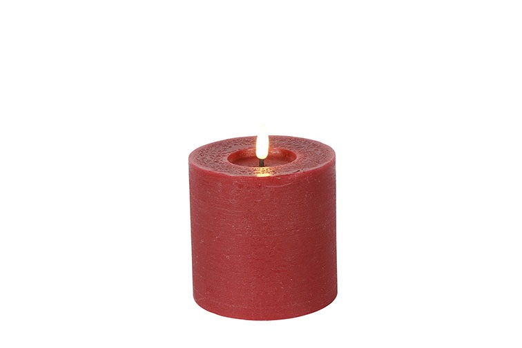 Pillar Candle Rustic 10cm Led Rd Lyon S Red Gift