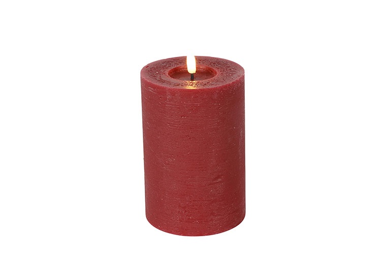 Pillar Candle Rustic 10cm Led Rd Lyon M Red Gift